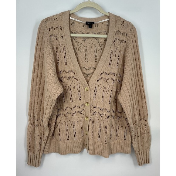 torrid Sweaters - Torrid Size 2 Tan Pointelle‎ Knit Cardigan Sweater Button Cottagecore Grannycore